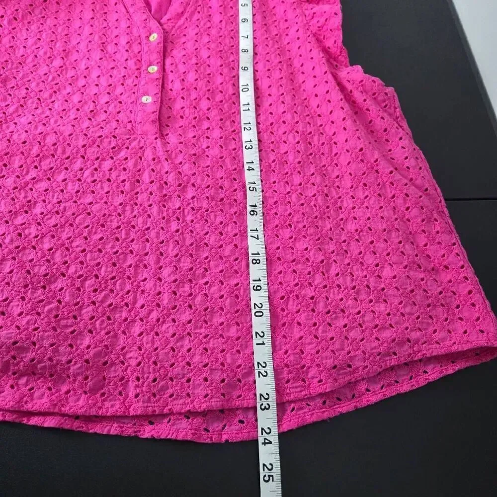 Draper James Womens Eyelet Ruffle Top Sz XXL Pink Sleeveless Boho Peasant Preppy - Picture 7 of 7